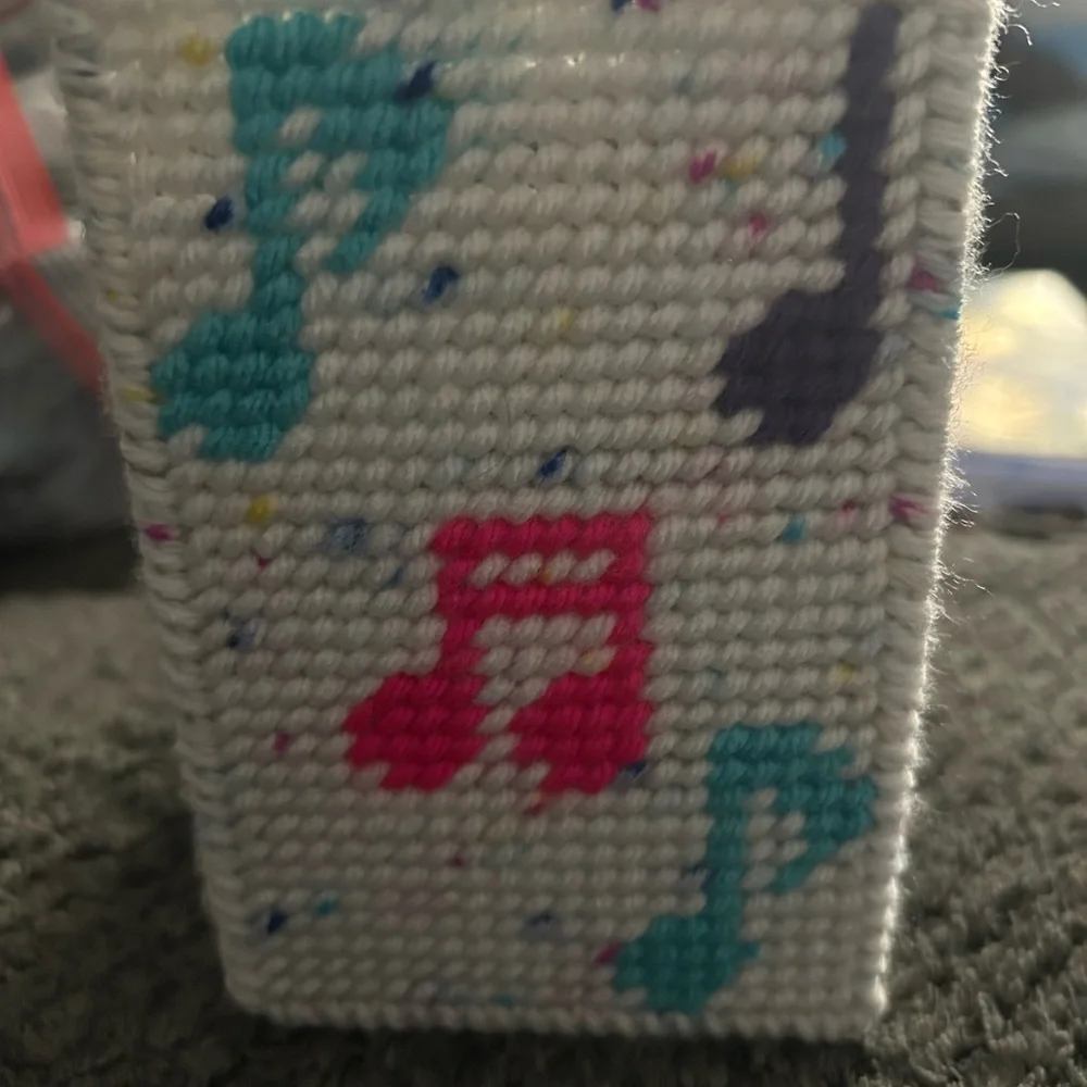 Handcrafted White Speckled Pencil holder with colorful music notes